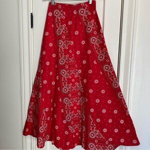 Vintage Cotton Canvas Patchwork Red Paisley Bandana Maxi Skirt